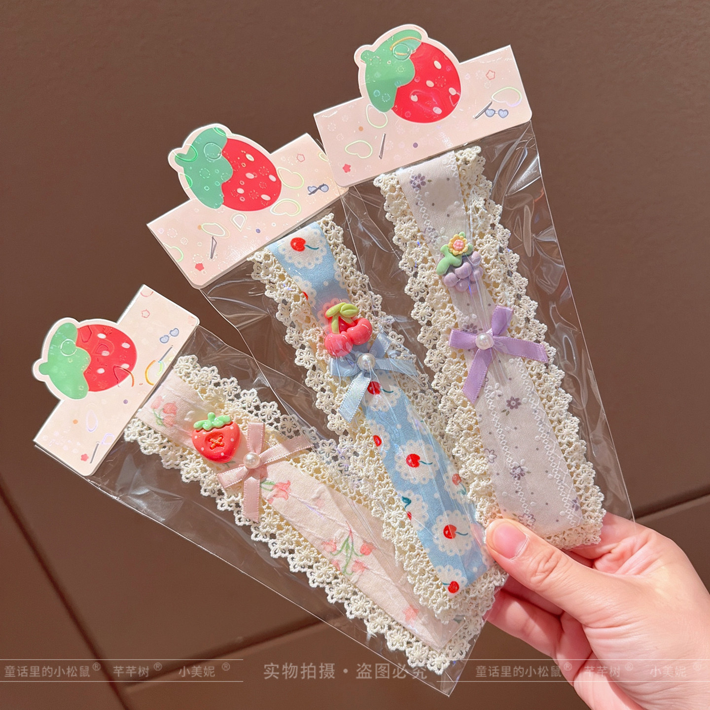 女童水果发带小女孩可爱碎发魔术贴公主前额发贴儿童不伤发魔法贴图片