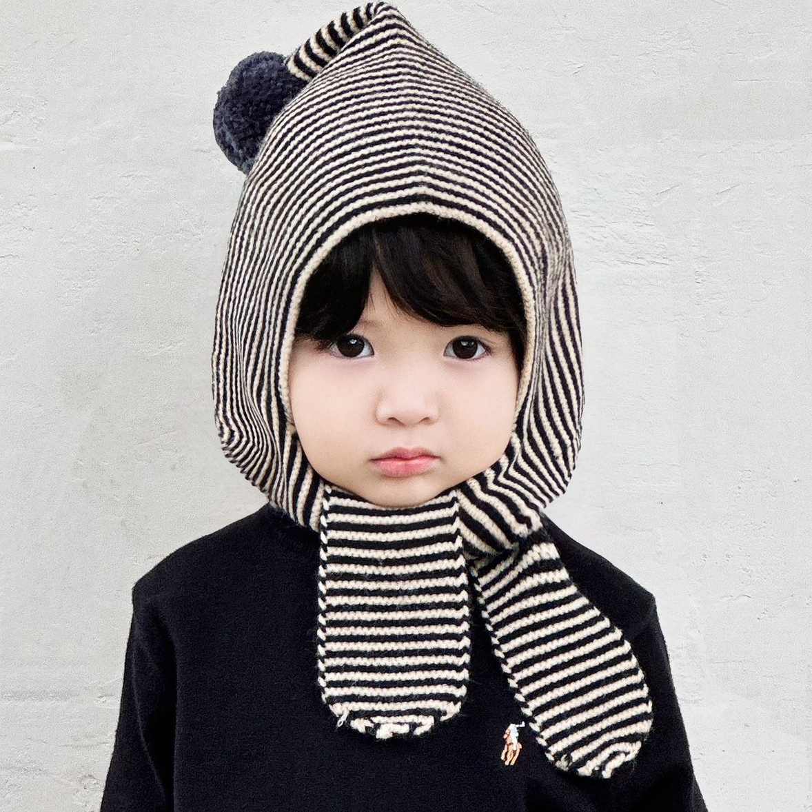 儿童帽子围巾一体帽秋冬季加厚保暖条纹护耳帽男女童毛线帽针织帽