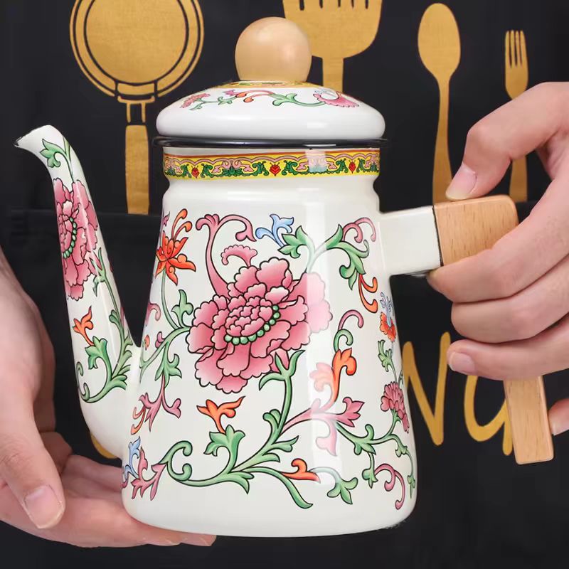 加厚珐琅1.2L搪瓷咖啡壶礼品家用