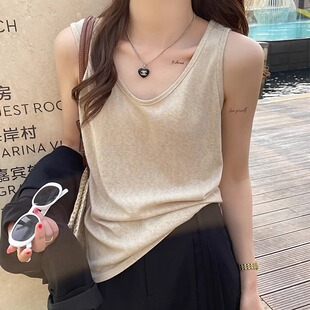 棉麻小背心女内搭2025新款宽松吊带夏外穿宽肩带冰丝打底无袖上衣