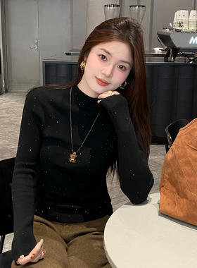黑色半高领打底衫毛衣女内搭2025年秋冬季新款白色高级感针织上衣