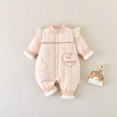 婴儿连体衣夹棉女宝宝棉服保暖冬