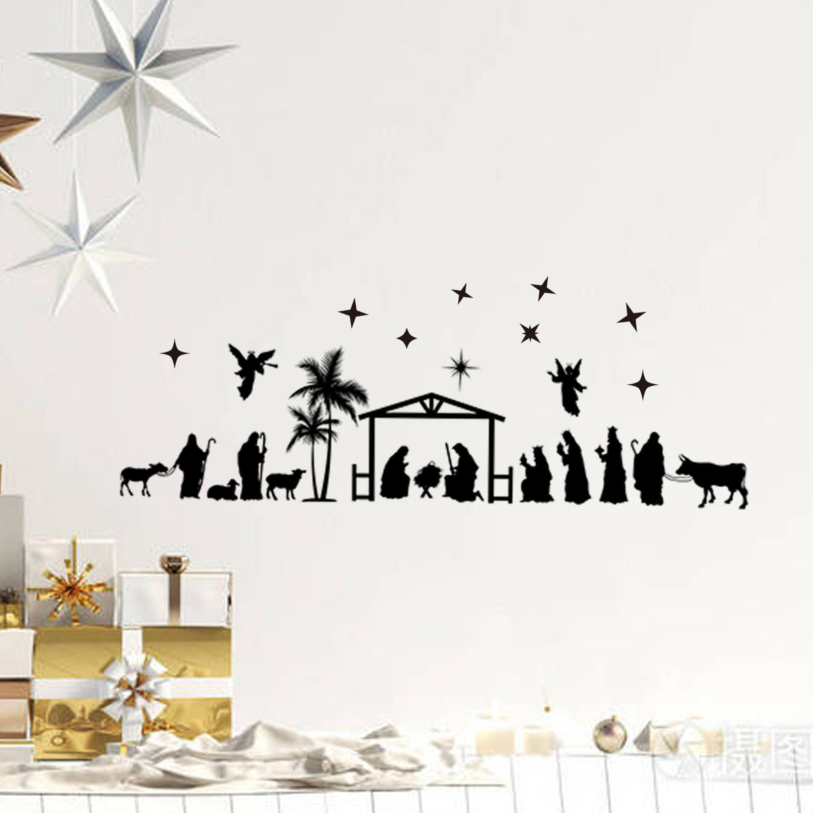 圣诞节诞生场景马槽主题墙贴活动派对玻璃橱窗室内氛围布置装饰品