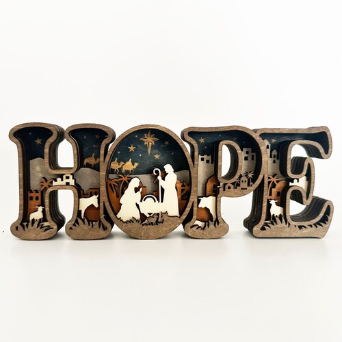 木制HOPE字母人物桌面木制摆件装饰品圣诞节场景桌摆小礼物小礼品