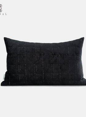 中古风『1950s』高级奢华MCM复古黑色割绒几何提花抱枕别墅腰枕