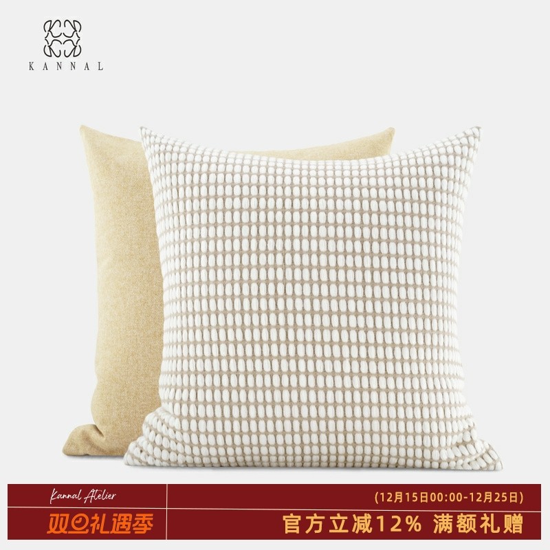 中古爆米花『1950s』高级MCM羊毛混纺复古白色燕麦色抱枕别墅靠垫