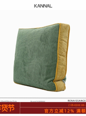 『 吐司 Toast』中古诧寂复古绿色黄色高端灯芯绒靠垫立体方枕