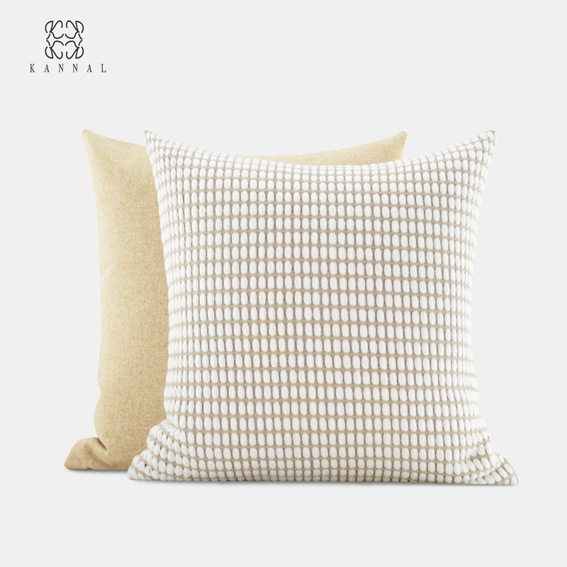 中古爆米花『1950s』高级MCM羊毛混纺复古白色燕麦色抱枕别墅靠垫