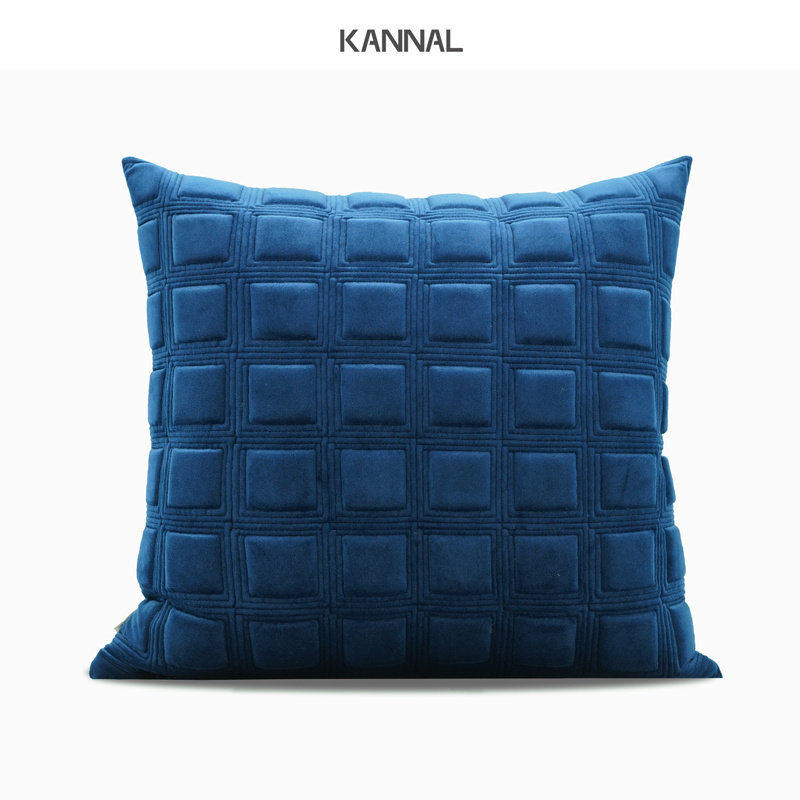 『MYSTER』轻奢蓝色方块立体绗缝北欧抱枕现代样板间别墅方枕