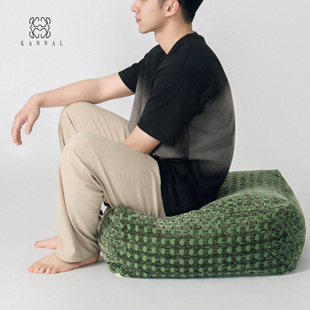 KANNAL·ZEN苔原小丘手工灰绿色割绒提花坐墩家用蒲团脚墩可拆洗