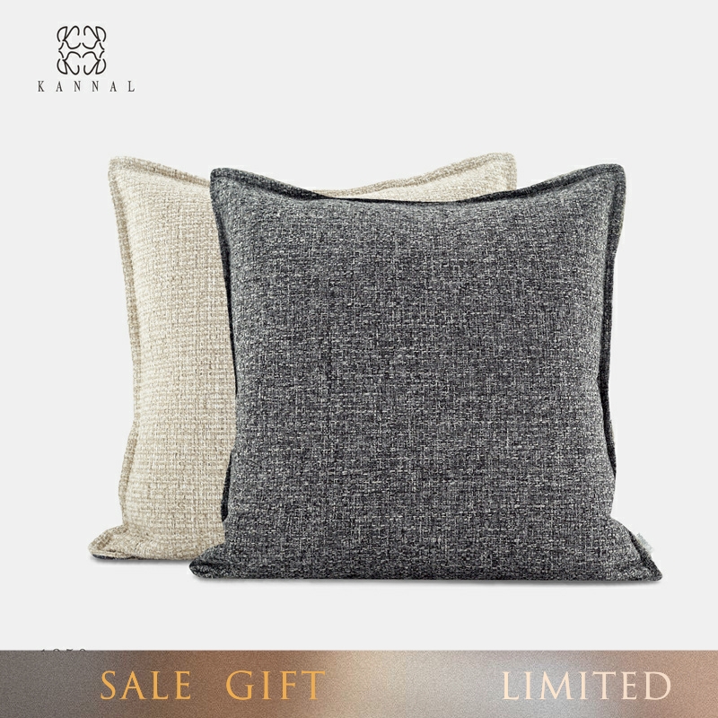 撞色双面『1950s』中古MCM石自然墨灰砾石沙色编织抱枕别墅靠垫