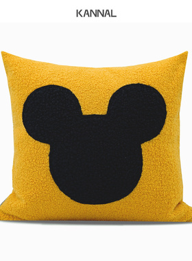 『人间值得』治愈系黄色黑色仿羊毛卷靠包抱枕样板间儿童房方枕