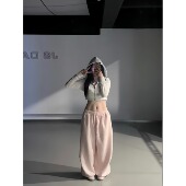 BLACK 宽松抽绳运动裤 秋冬美式 粉色爵士裤 慵懒休闲卫裤 黑奶酪