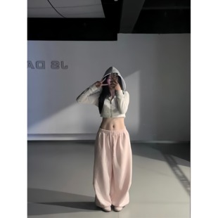 BLACK 宽松抽绳运动裤 秋冬美式 粉色爵士裤 慵懒休闲卫裤 黑奶酪