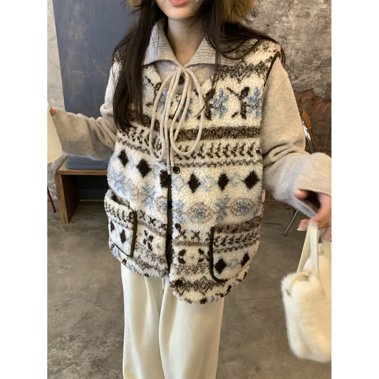 费尔岛羊羔毛马甲叠穿马夹外套