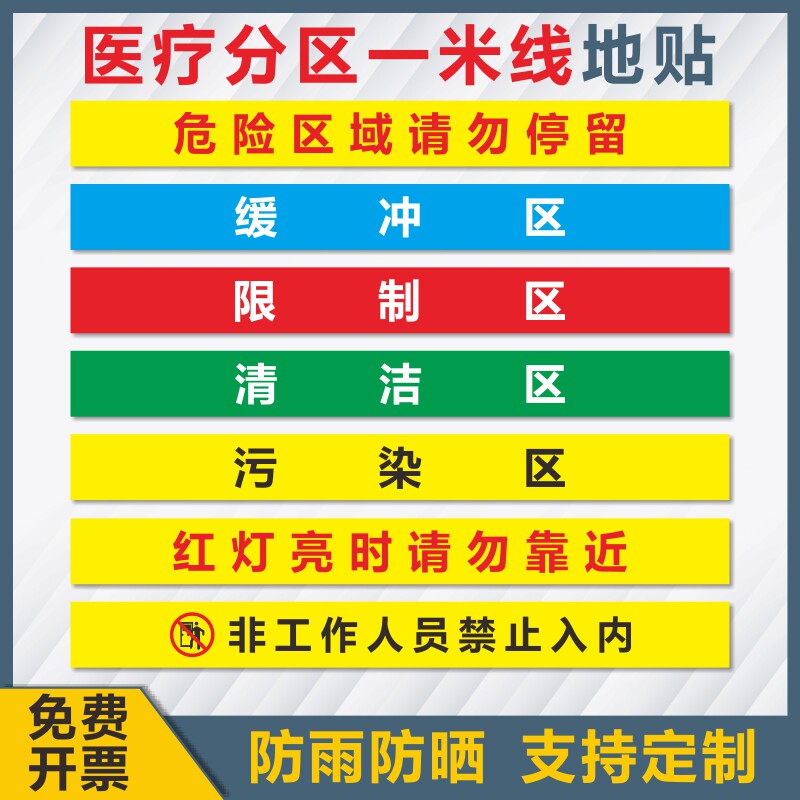 手术室地标一米线限制区非污染区清洁区缓冲区地贴小心地滑分区标识