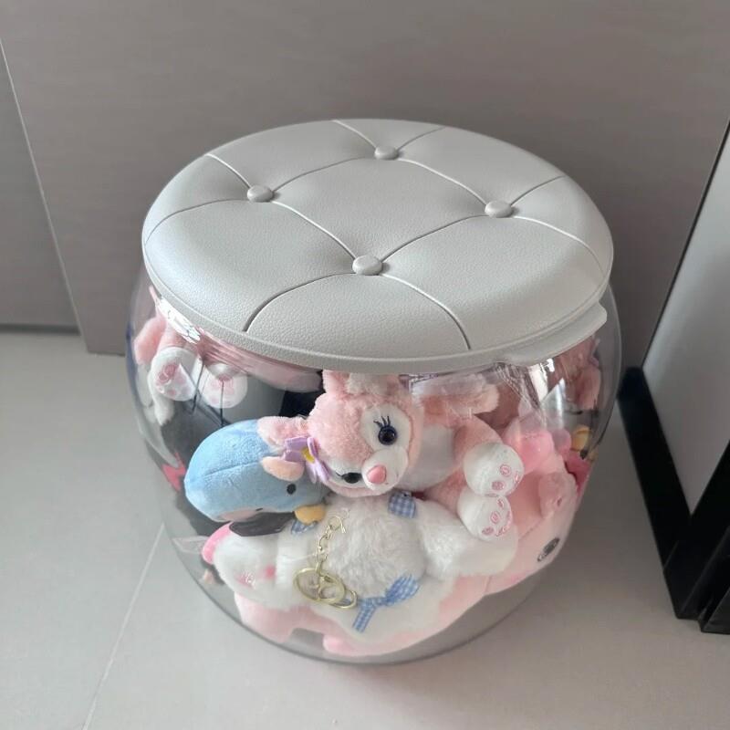简约收纳凳多功能儿童毛绒玩具可坐凳子透明换鞋储物凳玩偶收厂家