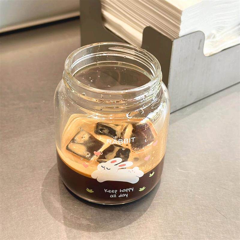 玻璃咖啡杯外出携带迷你玻璃水杯女生高颜值带提手可爱卡通墩厂家