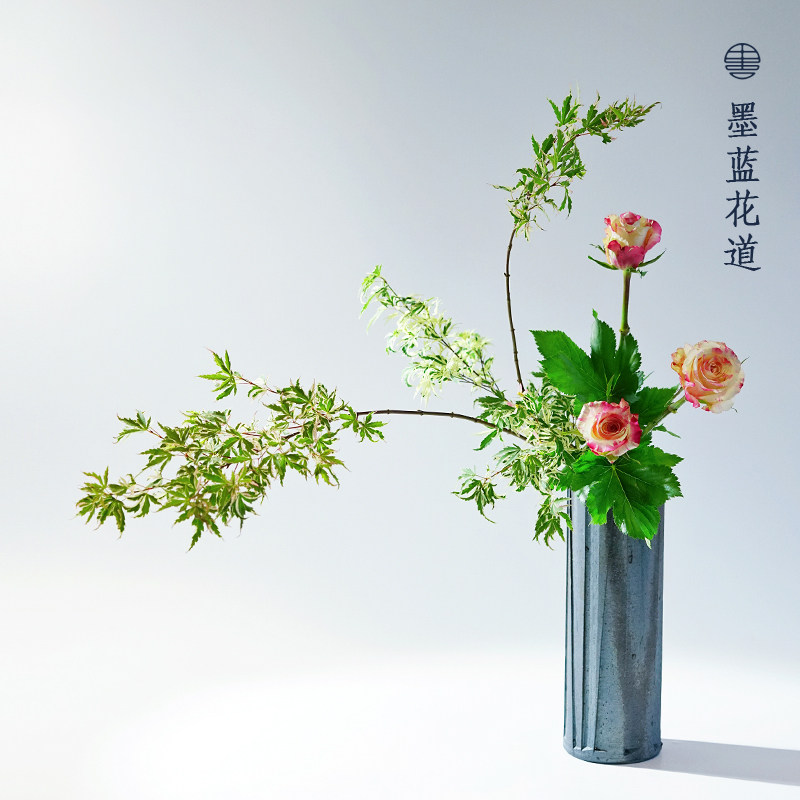日本进口信乐烧陶瓷直筒投入瓶花器日式插花器皿花道铅色粗陶花瓶