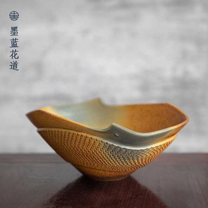 日本进口池坊风格陶瓷花盘花器日式花道插花器皿自由花小原流