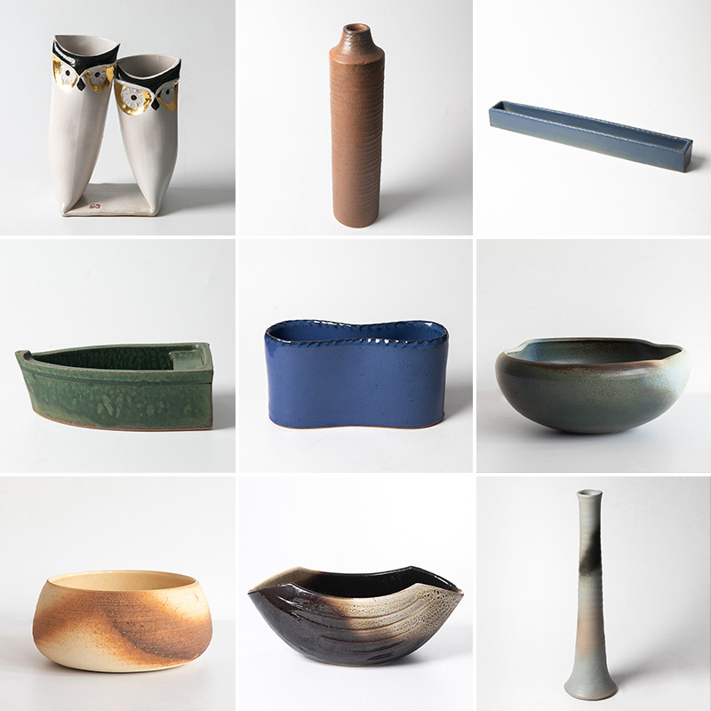 日本进口万古烧陶瓷日式花道插花器皿自由池坊花器摆件装饰花瓶