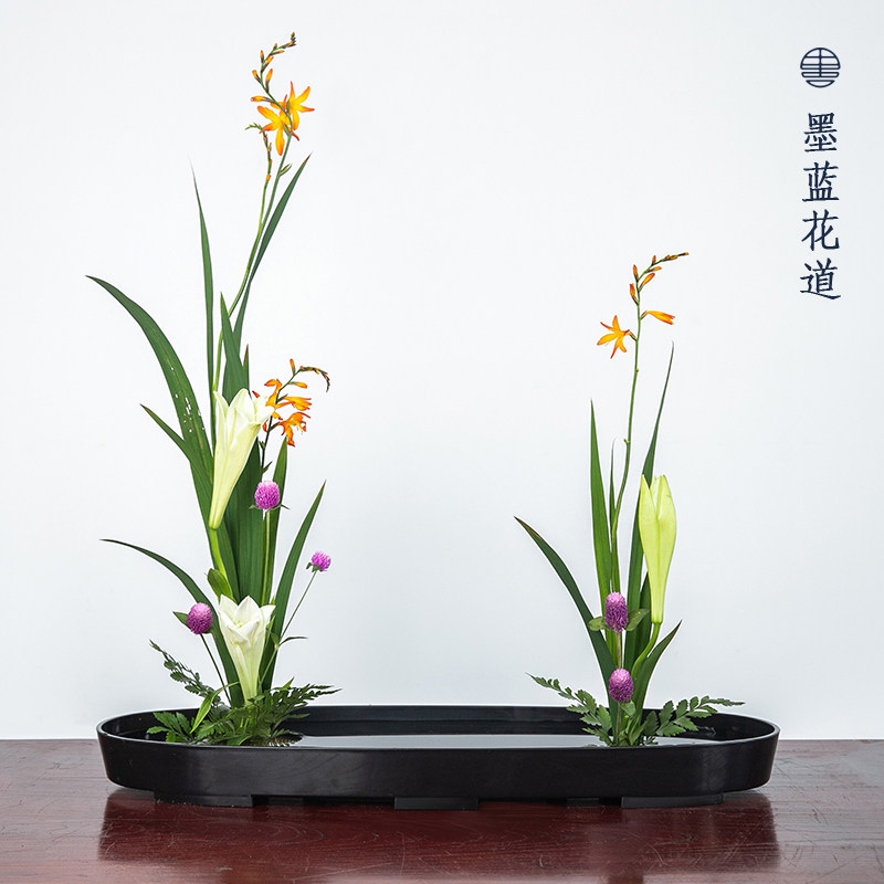 塑料小判花器长椭圆日式花道花器插花器皿器大具禅意简约小原流