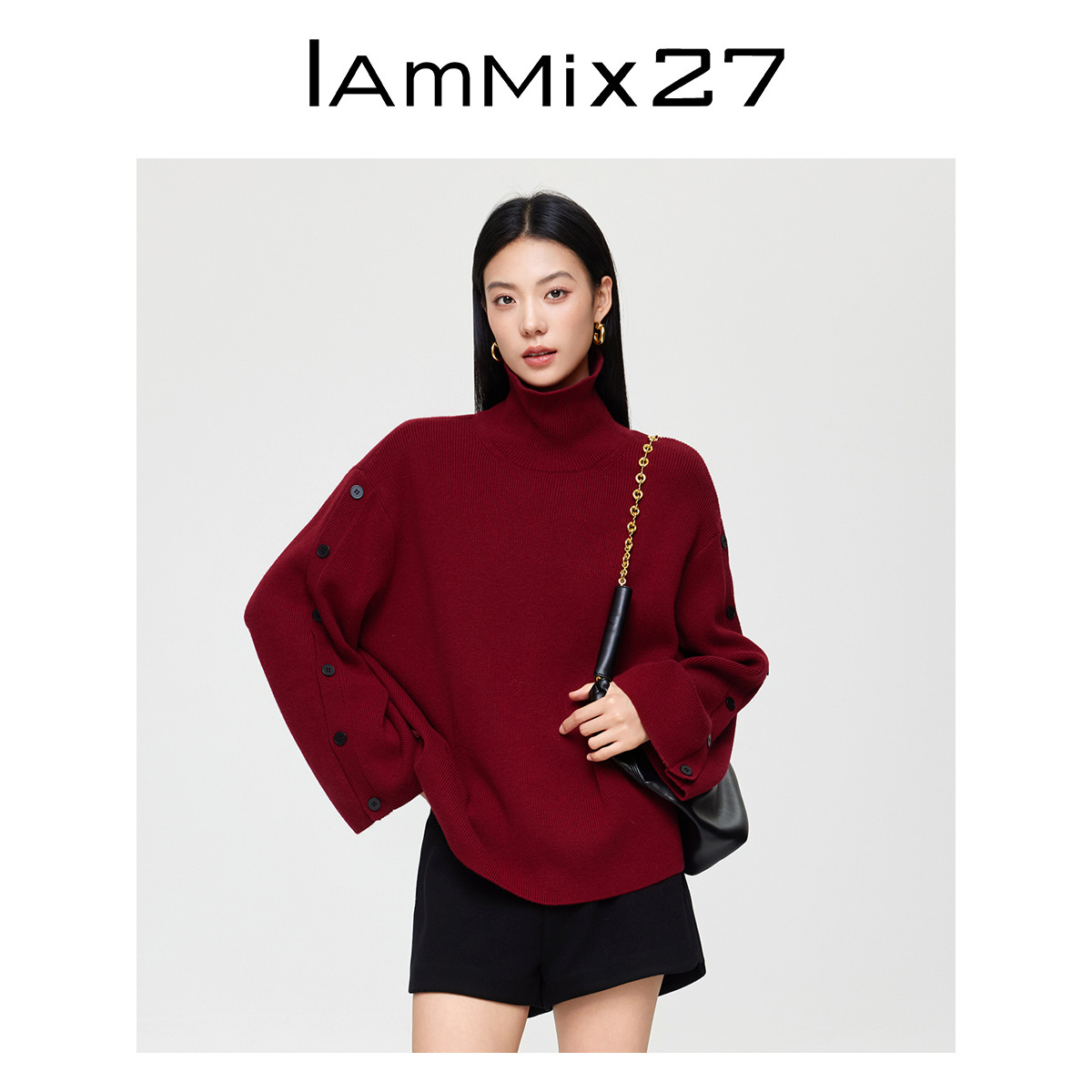 iammix27高领套头毛衫女