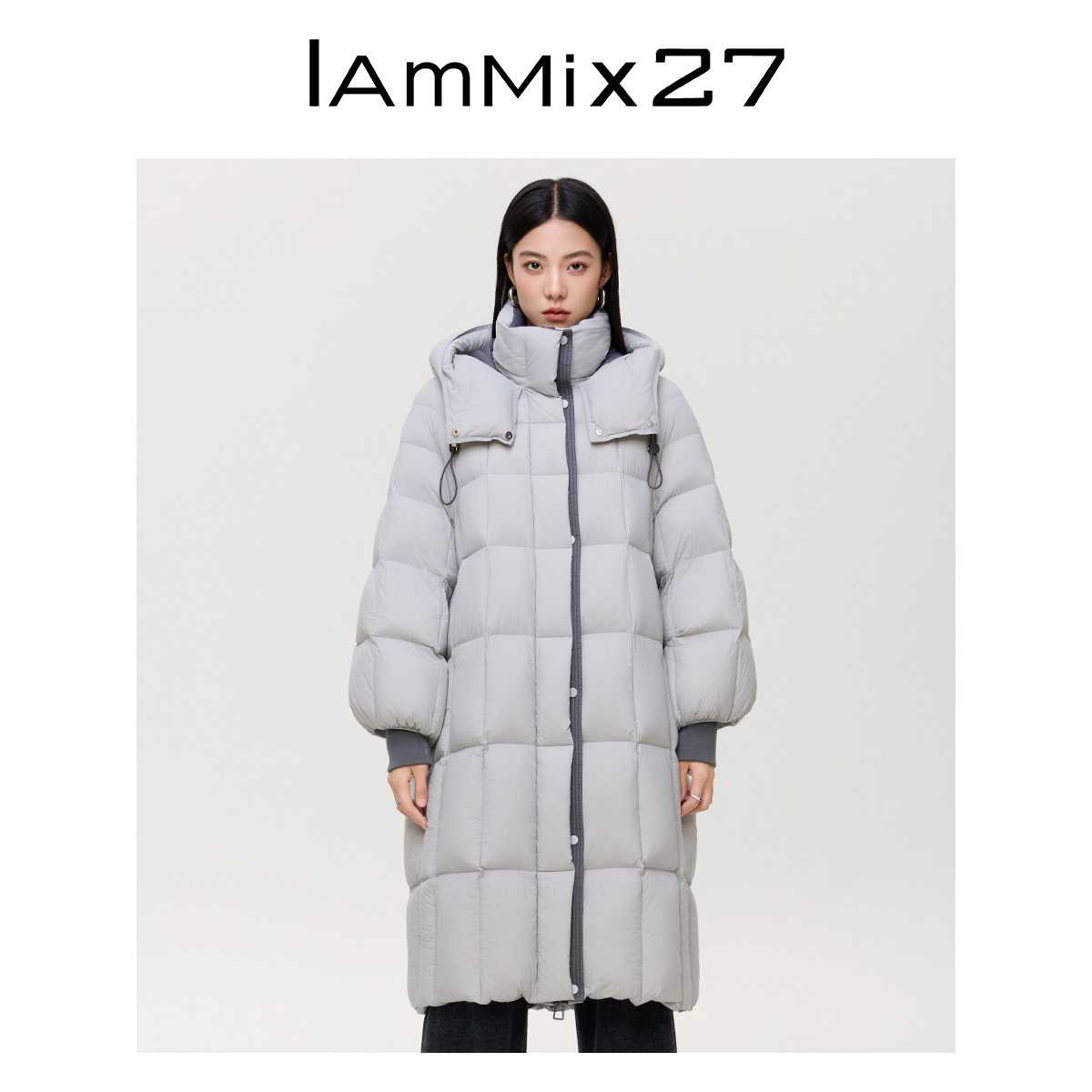 iammix27冬季宽松连帽长款羽绒服