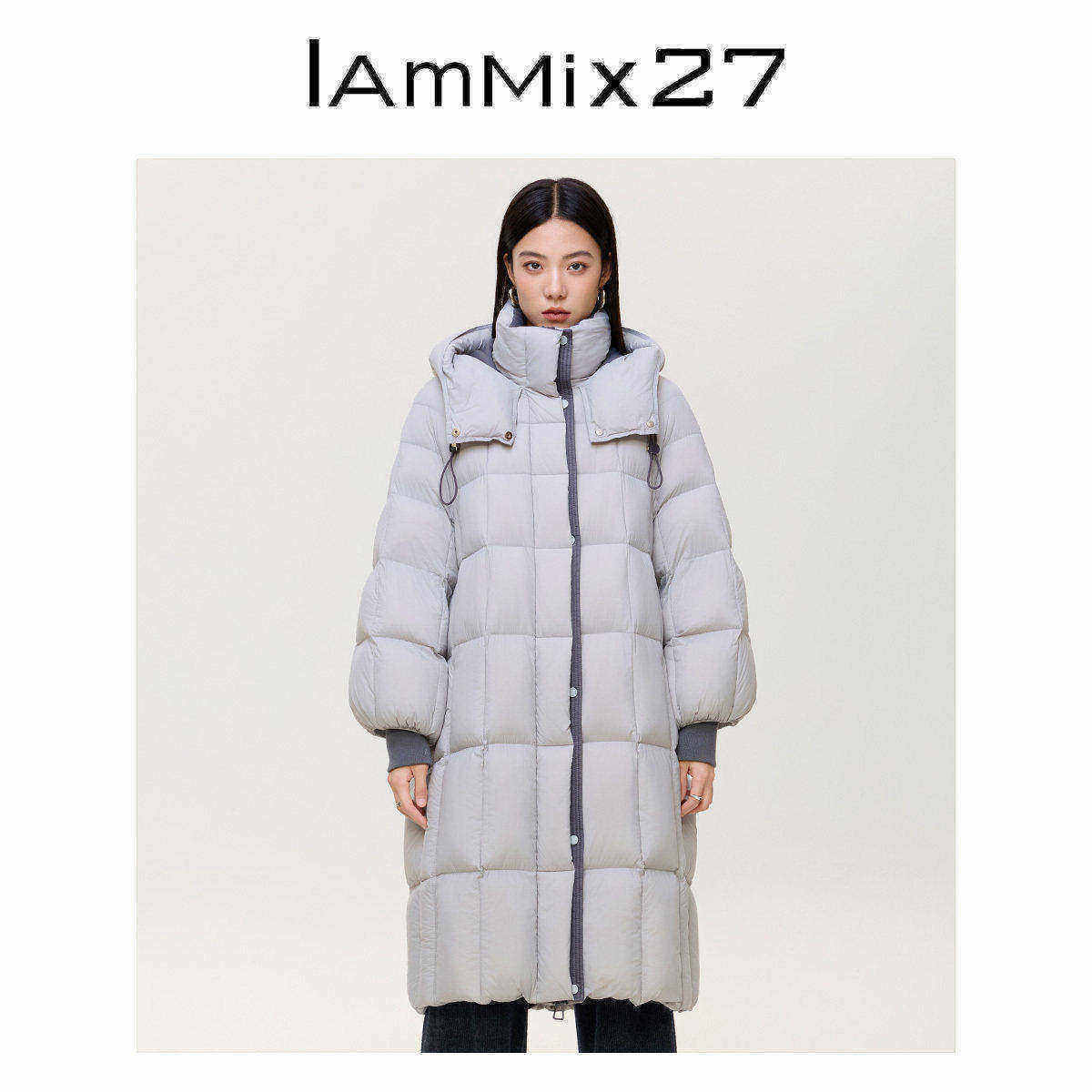 IAmMIX27冬季连帽羽绒大衣女宽松长款防风加厚蓬松保暖羽绒服外套
