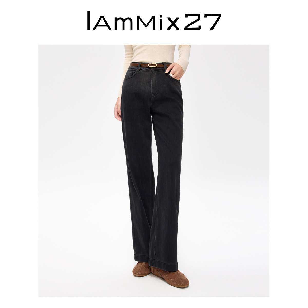 iammix27秋冬渐变磨毛牛仔直筒裤