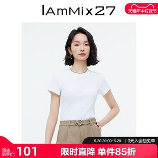 套头打底衫 IAmMIX27夏季 百搭基础款 上衣 纯色圆领T恤女短袖 女短款