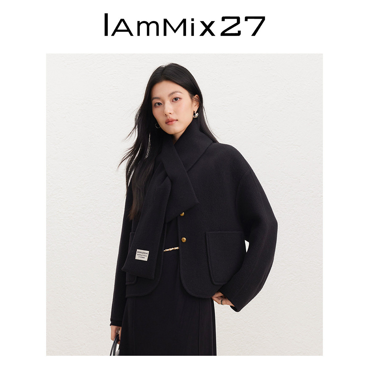 iammix27冬季短款圆领双面呢外套
