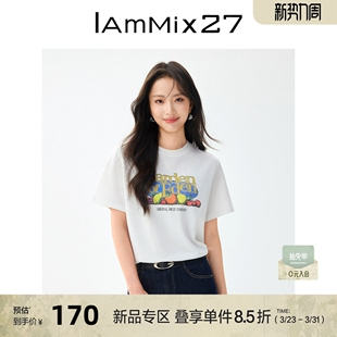 IAmMIX27春夏白色短袖 T恤女宽松休闲百搭小清新字母印花圆领上衣