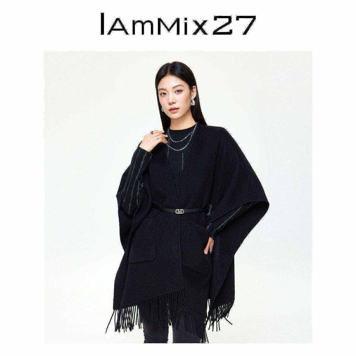 iammix27斗篷式双面呢外套