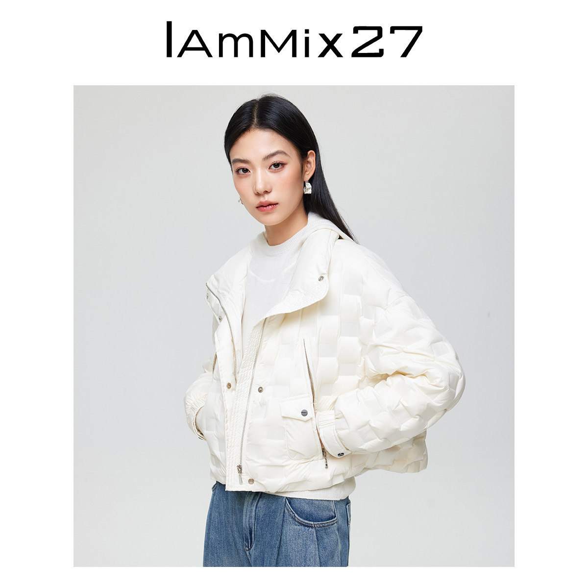 iammix27短款轻薄保暖立领羽绒服