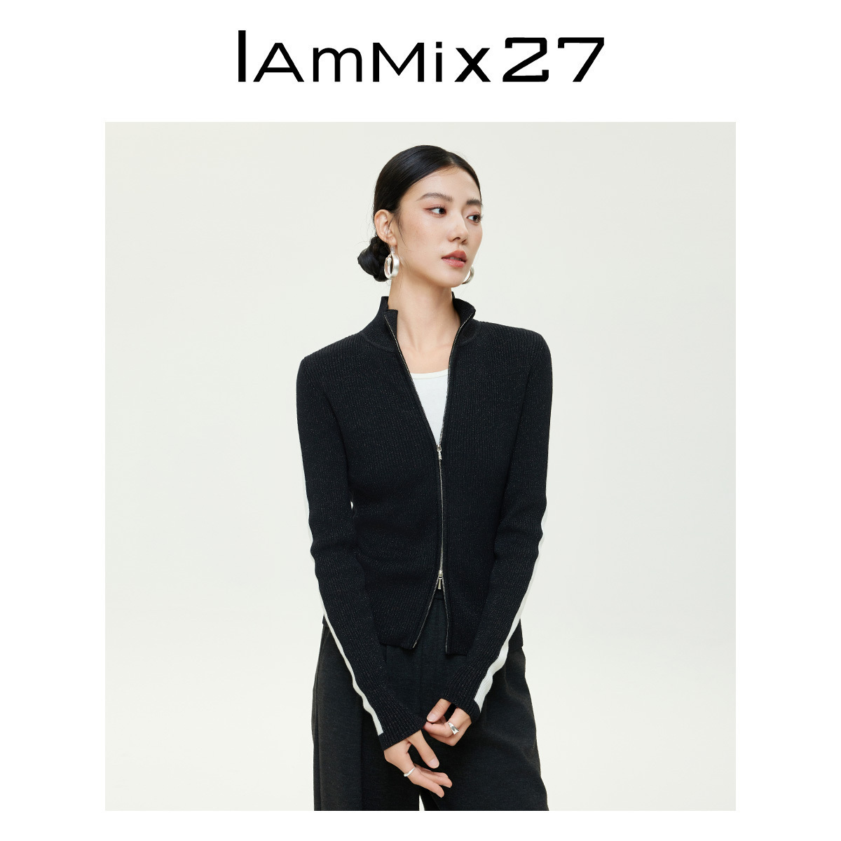 iammix27绵羊毛混纺立领针织开衫