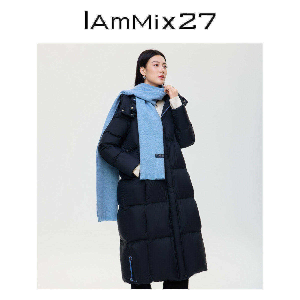 iammix27冬季长款连帽羽绒服
