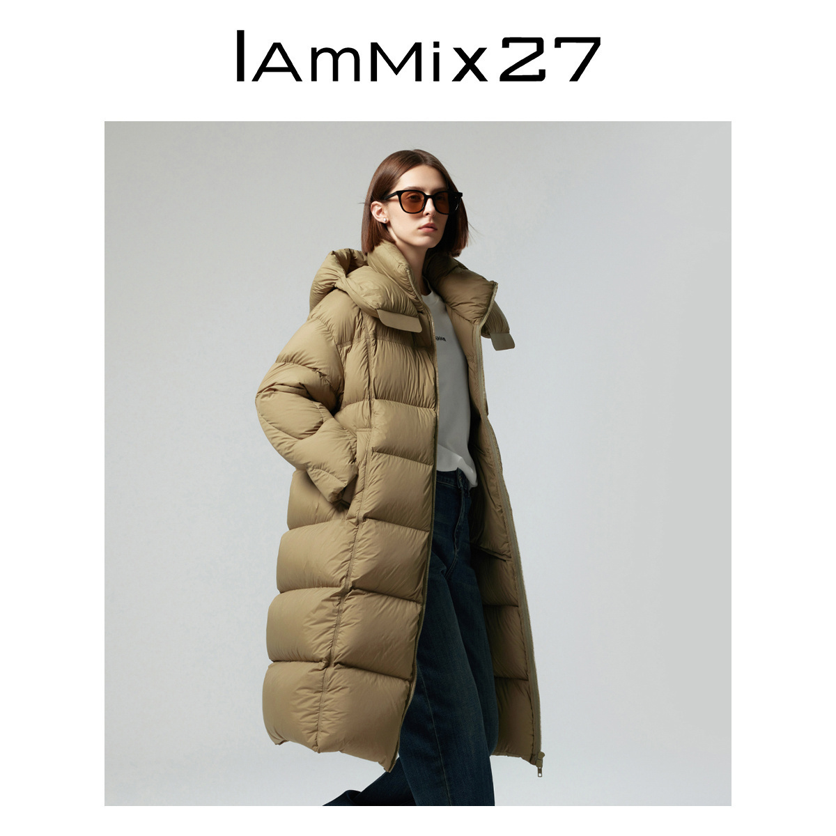 iammix27轻暖加厚长款连帽羽绒服