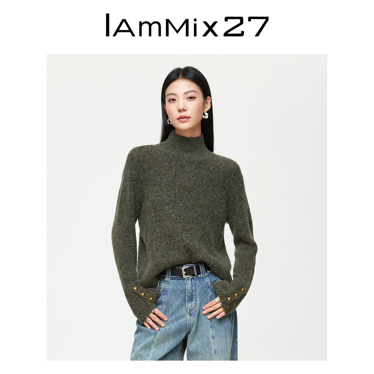 iammix27冬季加厚高领套头毛衫