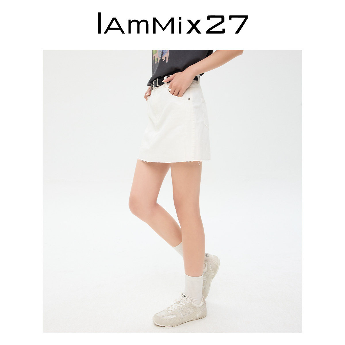 IAmMIX27夏季白色棉麻短裤女高腰显瘦亲肤透气百搭毛须边牛仔裙裤
