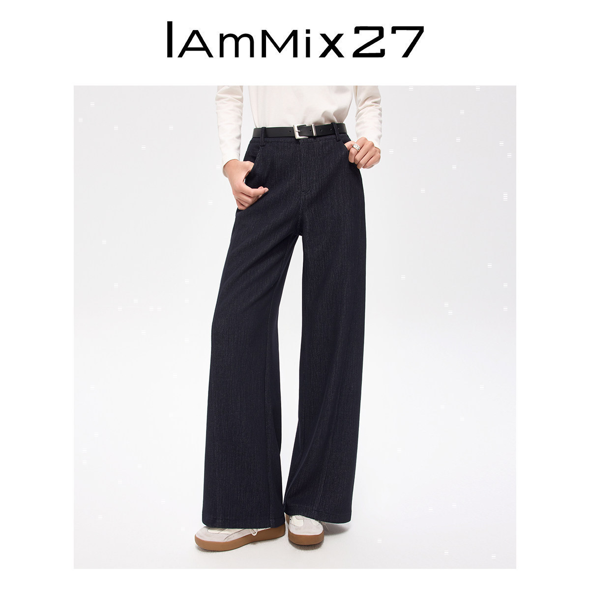 iammix27高腰原牛直筒宽松牛仔裤图片