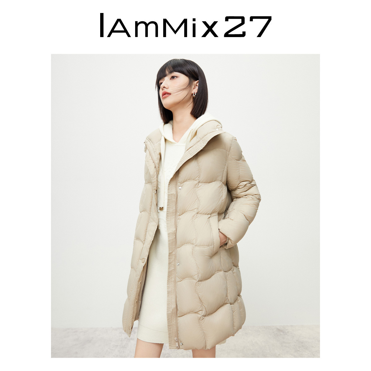 IAmMIX27冬季轻暖鹅绒服女中长款高端简约百搭90白鹅绒羽绒衣外套