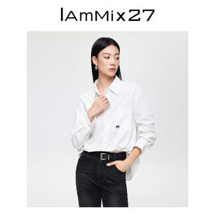 IAmMIX27秋冬灯芯绒衬衫女加厚宽松叠穿休闲百搭纯棉白衬衣女长袖