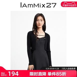 针织上衣女 简约短款 女春秋休闲百搭时尚 IAmMIX27黑色V领针织开衫