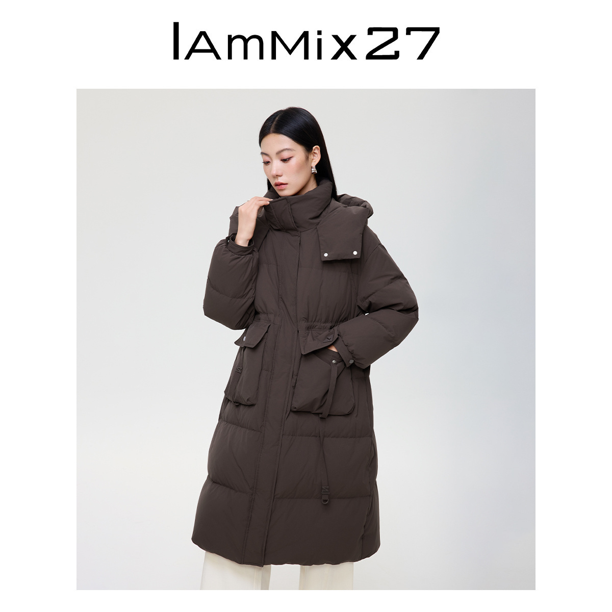 iammix27冬季中长款连帽羽绒服