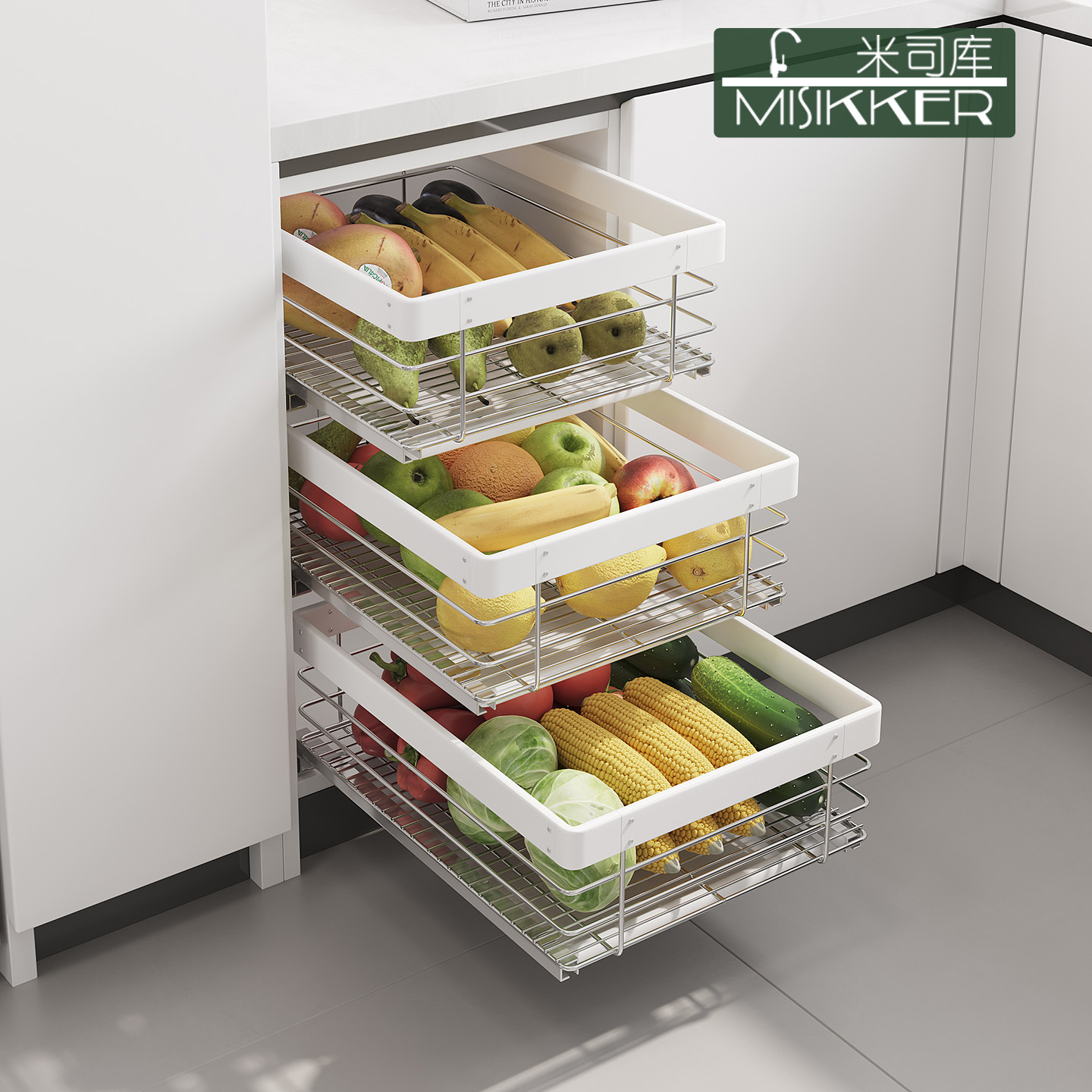米司库304不锈钢厨房窄柜果蔬篮