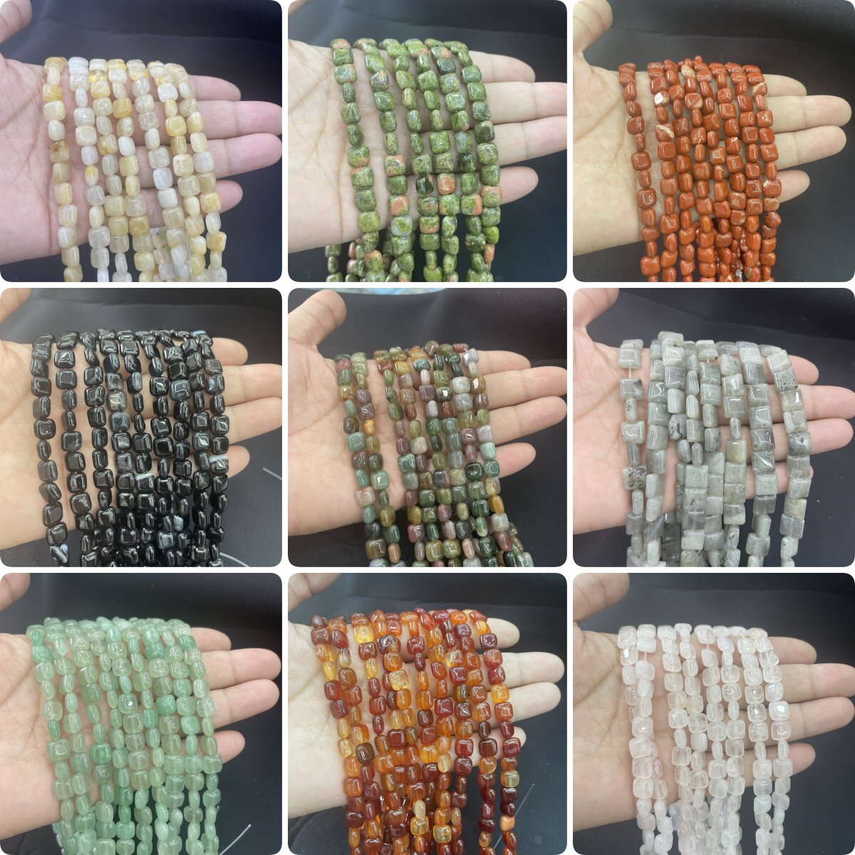 包邮8mm中间直穿孔天然红玛瑙绿松石绿东陵扁正方形散珠diy配件