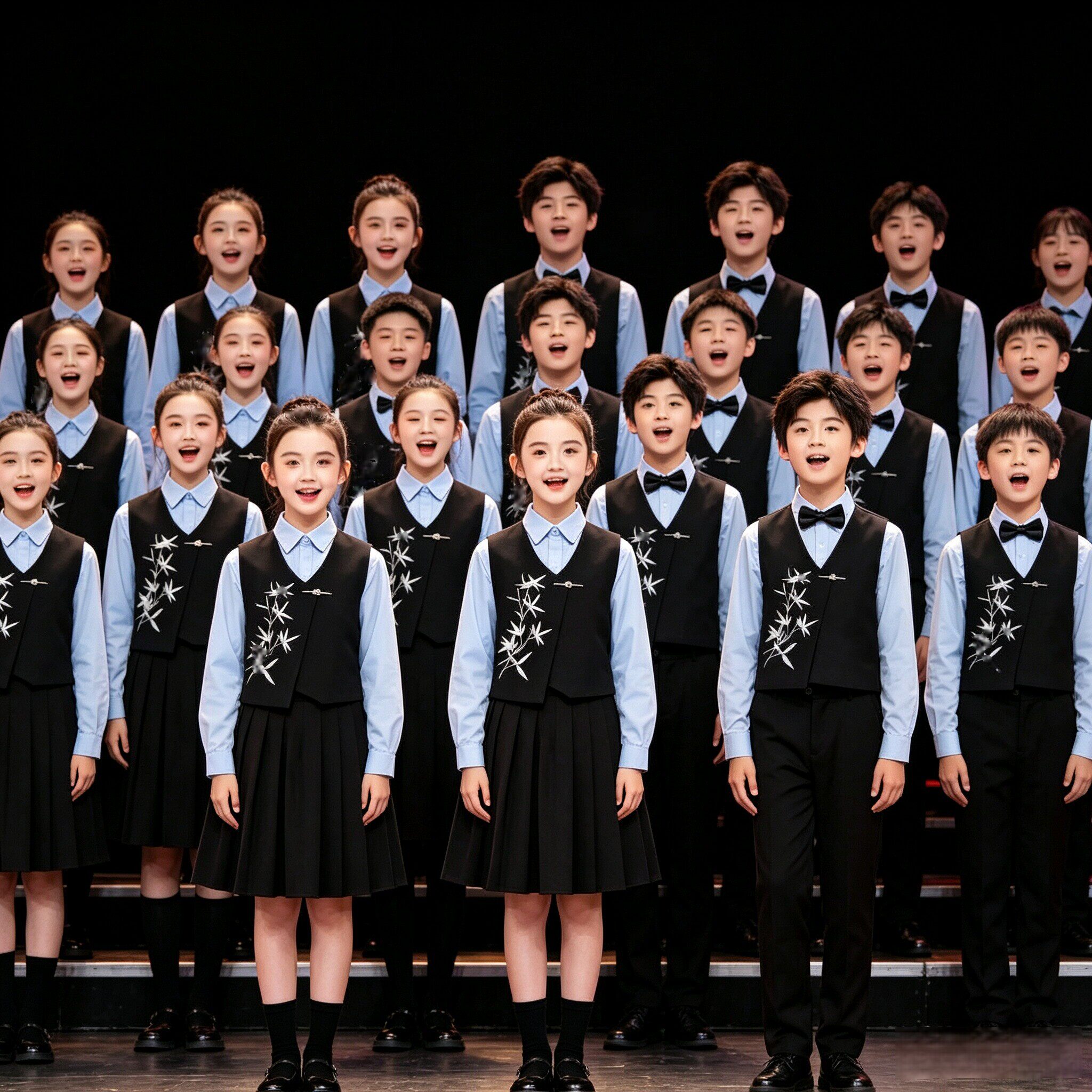 少儿文艺汇演合唱演出服中小学生男女诗歌朗诵竹叶刺绣马甲服装