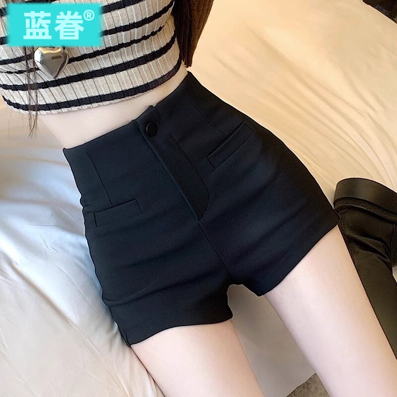 黑色西装短裤女2025新款夏季小个子高腰a字热裤弹力紧身打底裤子