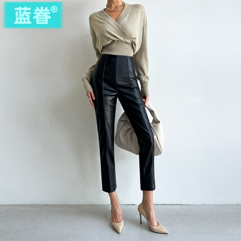 皮裤女士2026新款秋冬款外穿九分小脚裤小个子高级感pu皮打底裤子